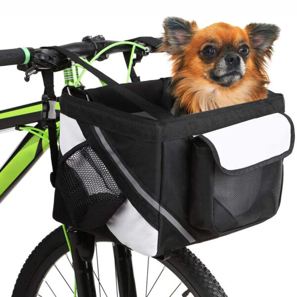 Fanno-Pet Bike Basket Carrier Bag with Safety Leash and Storage for Dogs and Cats