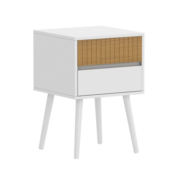 Fanno-Bedside Table with 2 Drawers Saint White MDF and Pine Wood Legs