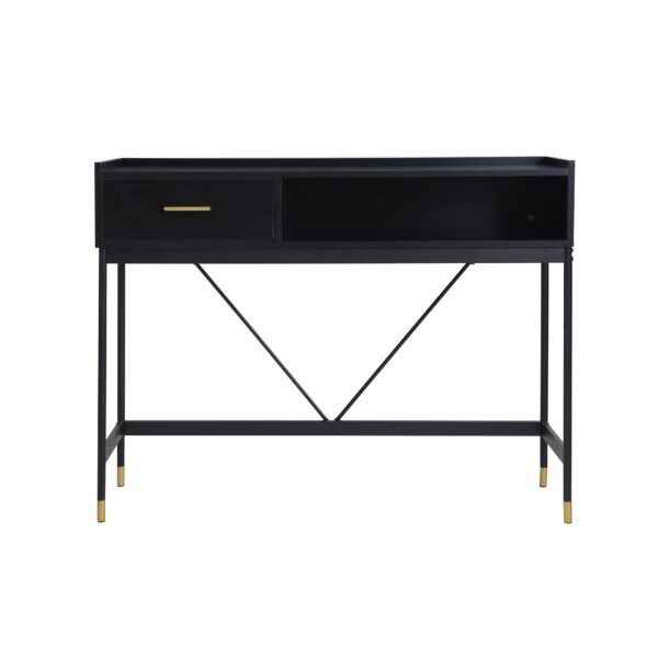 Fanno-Console Table with Open Storage and Drawer in Matte Black and Gold Finish