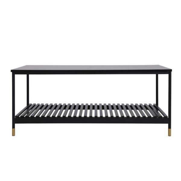 Fanno-Coffee Table in Matte Black with Shelf Engineered Wood and Steel 110cm Wide