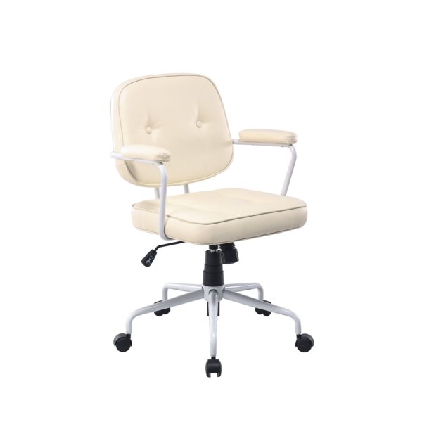 Fanno-Home Office Chair with Beige PU Leather and White Metal Frame for Comfort