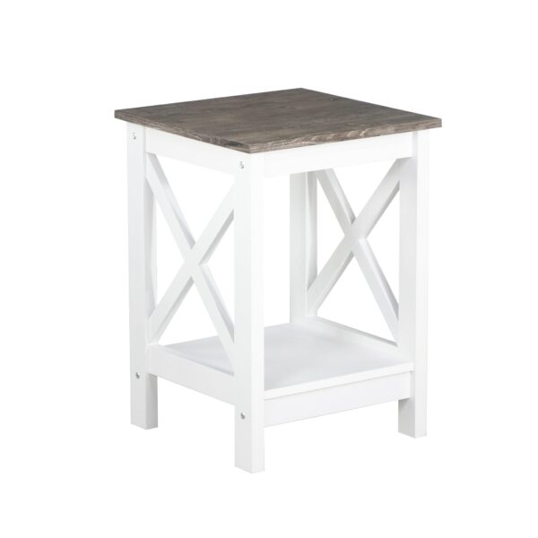 Fanno-Coastal Side Table with Open Storage in Distressed White and Gray Finish