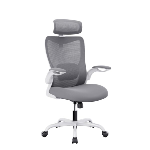 Fanno-Ergonomic High Back Task Chair with Adjustable Headrest and Flipped Armrests Grey