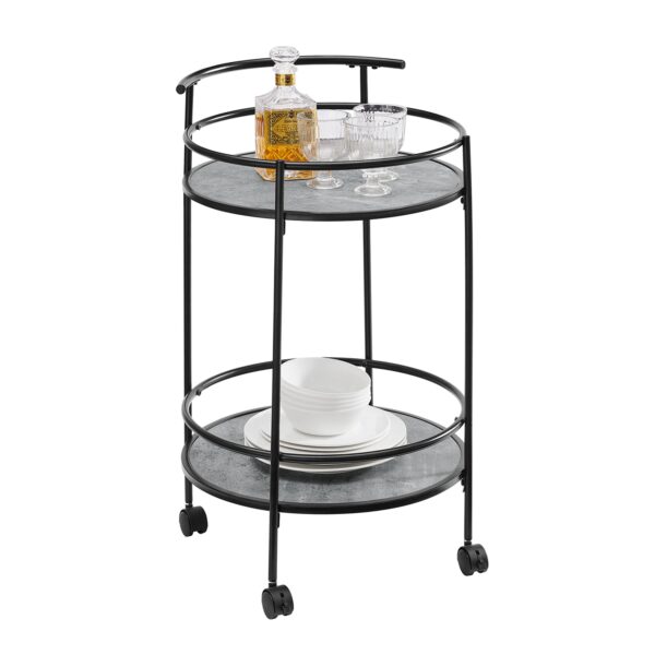 Fanno-2 Tiers Kitchen Rolling Bar Cart Concrete Grey Metal Frame MDF Shelf Lockable Casters