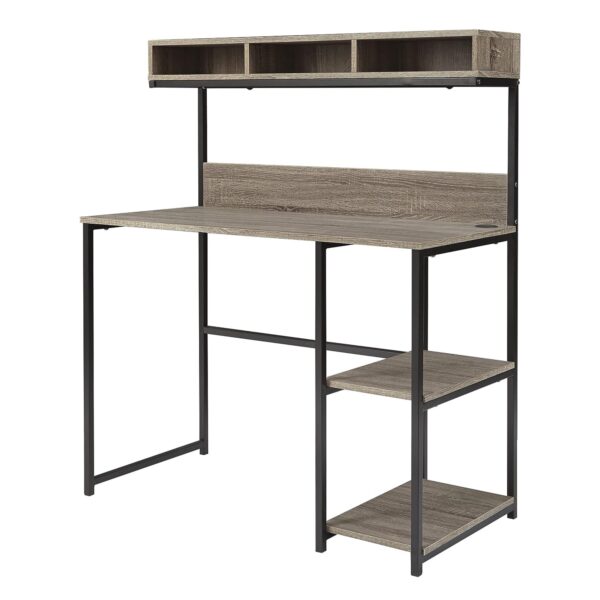 Fanno-Computer Desk with Hutch Distressed Finish Greyish Brown Storage Shelves