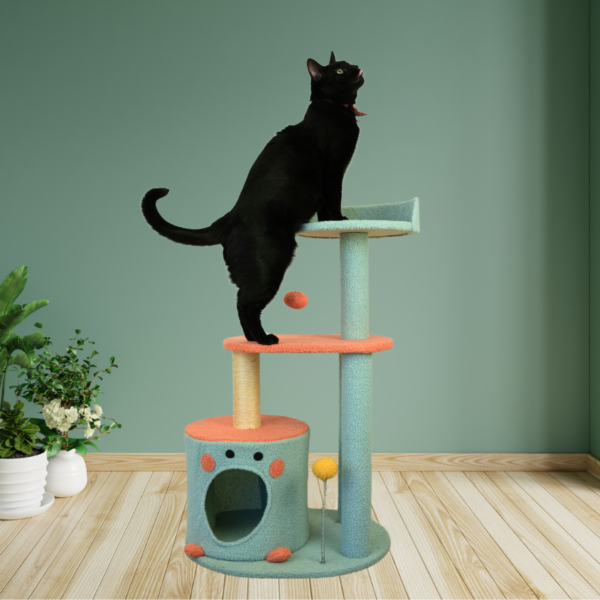 Fanno-85cm Cat Tree Scratching Post with Hiding Cave and Toys for Cats and Kittens