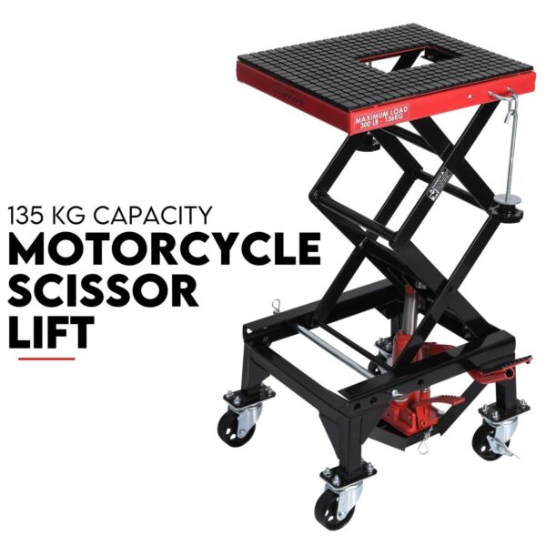 Fanno-Motorcycle Scissor Lift Stand 135kg Hydraulic Bike Repair Table with Wheels