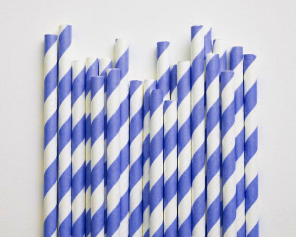 Fanno-50 Pack Blue White Paper Drinking Straws Biodegradable Eco Friendly Party Supplies