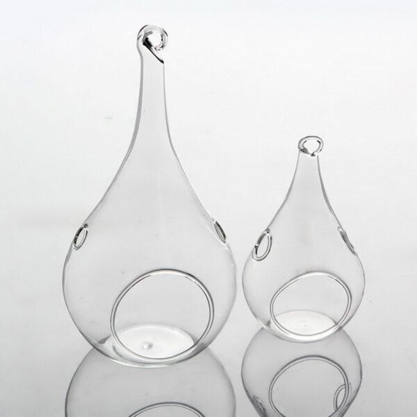 Fanno-25 Pack Clear Glass Hanging Tealight Candle Holders Tear Drop Shape 20cm High