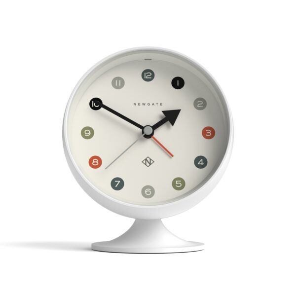 Fanno-Spheric Alarm Clock White Silent Sweep Mid-Century Design Desk Clock 1970s