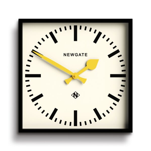 Fanno-Square Wall Clock Black with Yellow Hands Minimalist Design for Home Office Decor