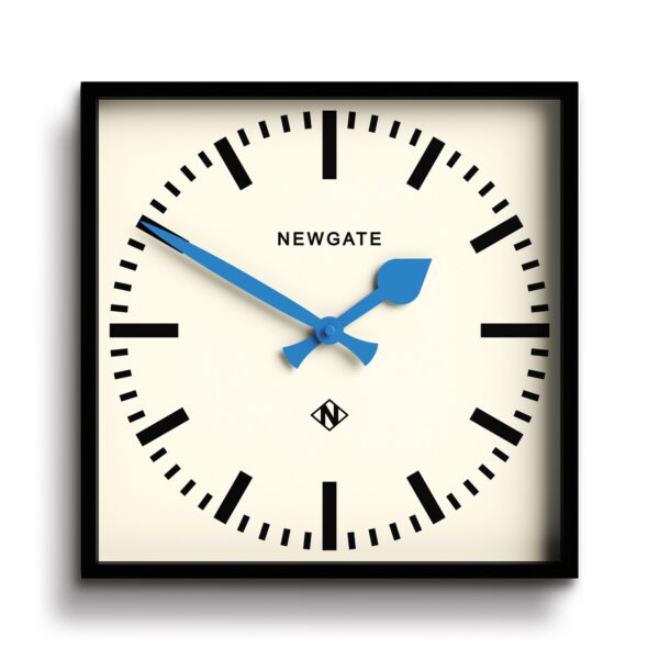 Fanno-Square Wall Clock Black with Blue Hands Minimalist Design for Home Office Decor