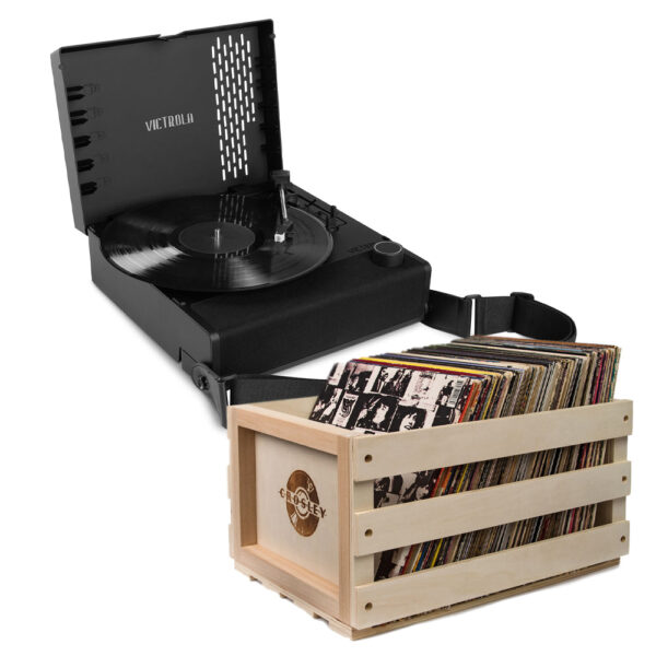 Fanno-Portable Bluetooth Record Player with Storage Crate for Vinyl Records Black