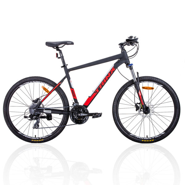 Fanno-Mountain Bike 24 Speed Trinx M600 17 Inch Frame Matt Black Red Alloy Suspension