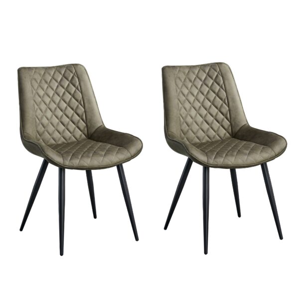 Fanno-Fabric Dining Chair Set of 2 Modern Quilted Design Comfortable Olive Green