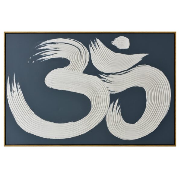 Fanno-Hand Painted Canvas Wall Art AUM Symbol Modern Spiritual Decor Dark Wood Frame 120x80cm