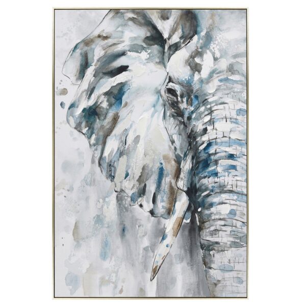 Fanno-Hand Painted Canvas Wall Art Azure Tusker Abstract Elephant 80X120cm Champagne Frame