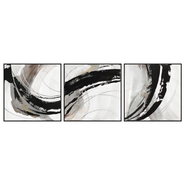 Fanno-Hand Painted Canvas Wall Art Set of 3 Black Frame 150X50cm Unique Decor