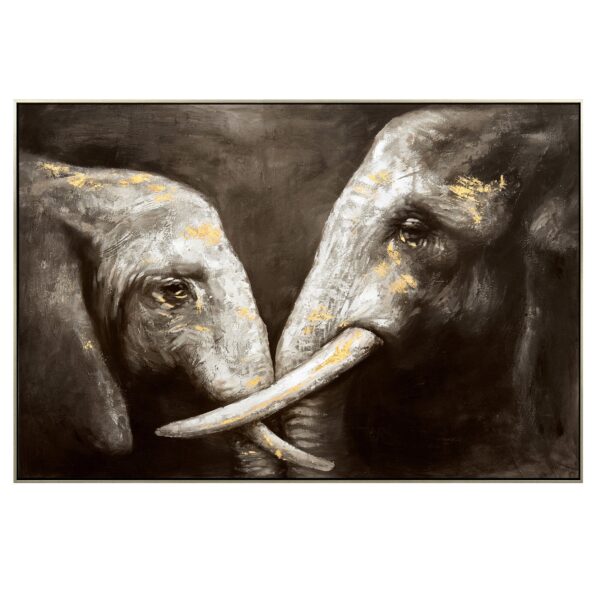 Fanno-Hand Painted Canvas Wall Art Tusker Ties Elephants 120X80cm Champagne Frame