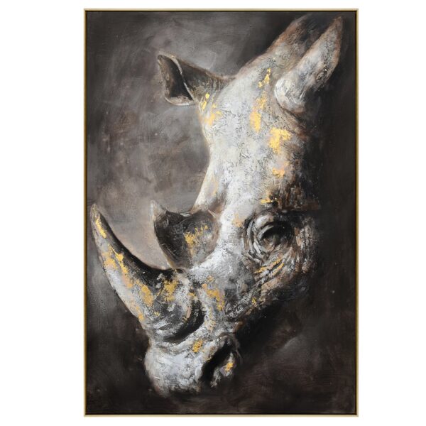 Fanno-Hand Painted Canvas Wall Art Golden Titan Rhino 80X120cm Champagne Frame