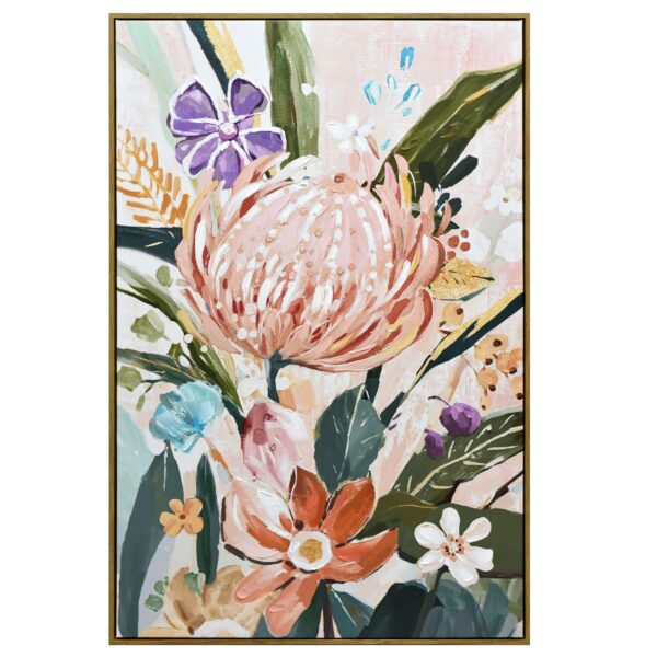 Fanno-Floral Canvas Wall Art 80X120cm Native Bloom Dark Wood Frame Home Decor