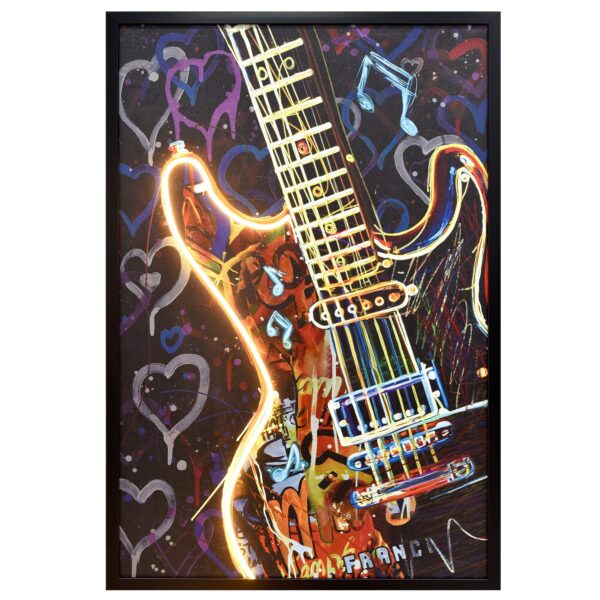 Fanno-LED Wall Art 60X90cm Neon Serenade Black Framed Hand Painted Graffiti Guitar