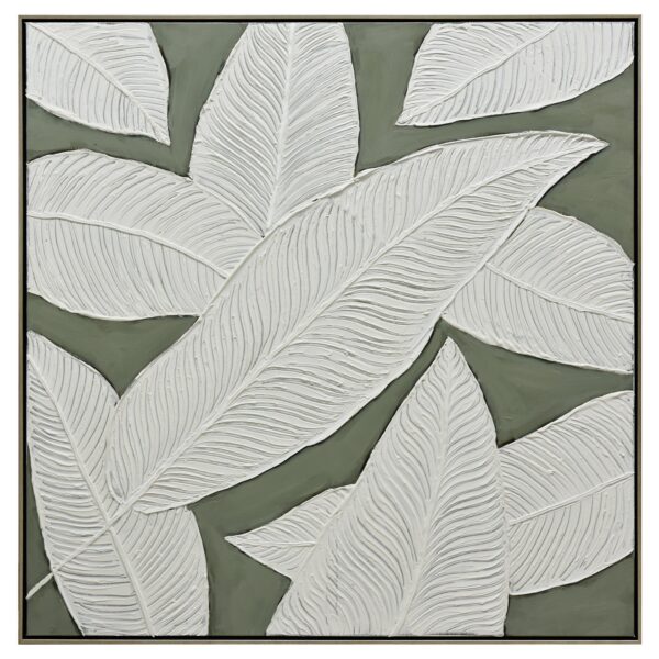 Fanno-Hand Painted Canvas Wall Art 100x100cm Emerald Oasis Leaves of Serenity Frame