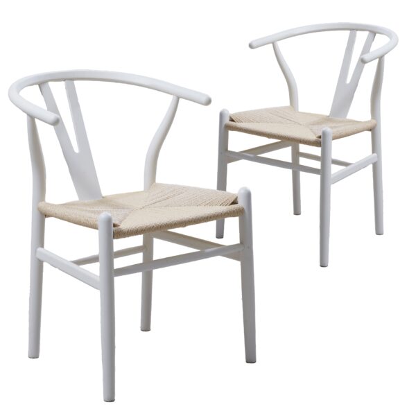 Fanno-Wishbone Chair Set of 2 Elegant Beech Wood and Woven Twine for Home Decor