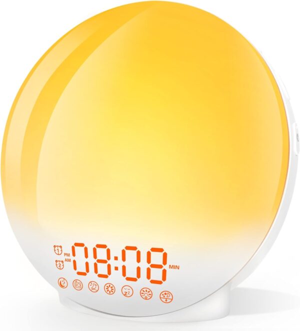 Fanno-Sunrise Alarm Clock with 7 Sounds Dual Alarms Snooze FM Radio Night Light