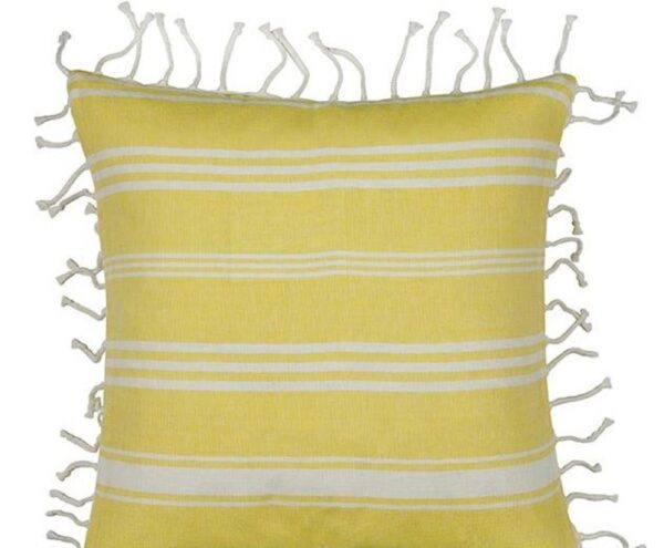 Fanno-Square Fresh Yellow and White Striped Cushion Cover with Knotted Tassels 40cm