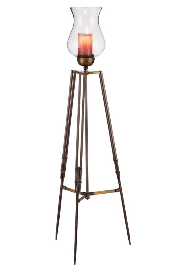 Fanno-Tripod Candle Holder Floor Stand with Glass Globe Lamp Vintage Wrought Iron Design