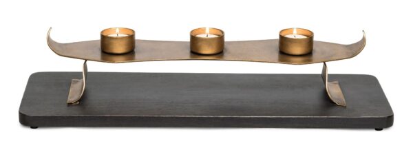 Fanno-Decorative Black Gold Metal Candle Holder Stand with Wooden Base for Home Decor