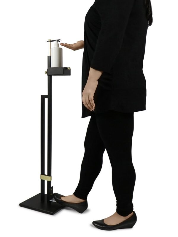 Fanno-Foot Operated Touch Free Hand Sanitiser Dispenser Stand Adjustable Height Gold Black