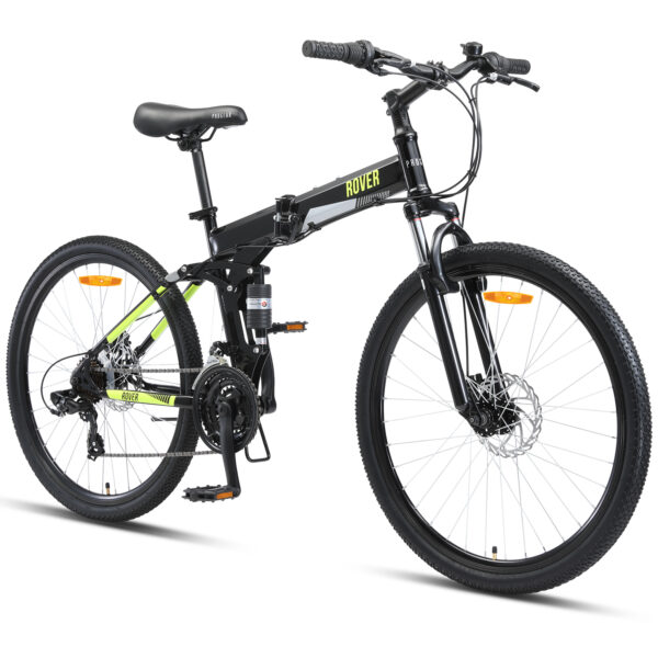 Fanno-Folding Mountain Bike 26 Inch Dual Suspension Lightweight Steel Frame Black