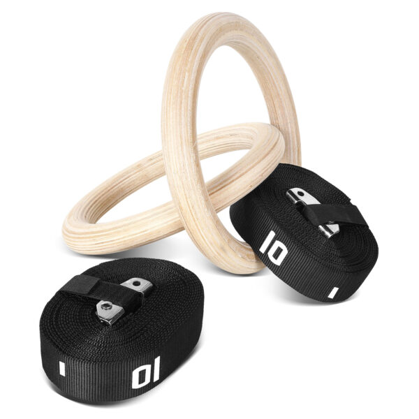 Fanno-Wooden Gym Rings Pair for Strength Training and Bodyweight Exercises 28mm Diameter