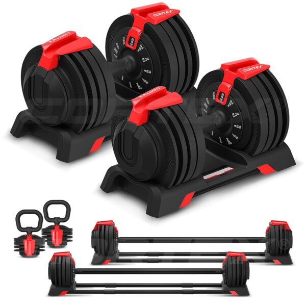 Fanno-CORTEX Revolock V2 48kg Pair Set Adjustable Steel Dumbbell Barbell Kettlebell All-in-One