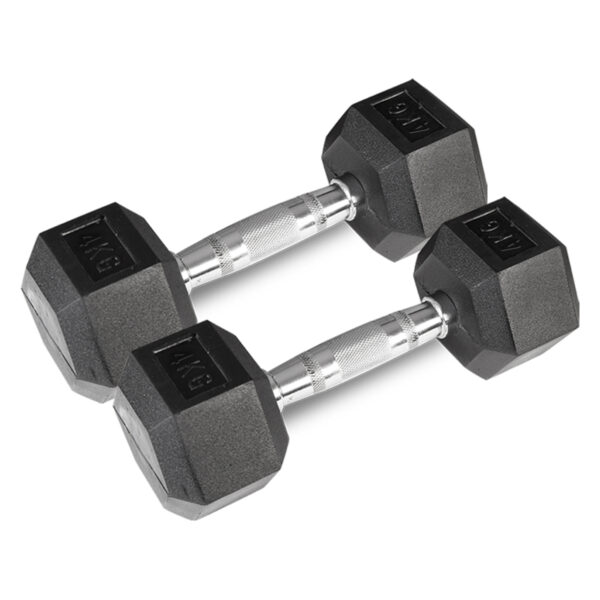 Fanno-4kg Hex Dumbbells Pair Rubber Coated for Home Gym Safe Weight Training