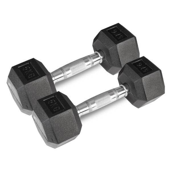 Fanno-5kg Hex Dumbbells Pair Rubber Coated for Home Gym Weight Training Fitness