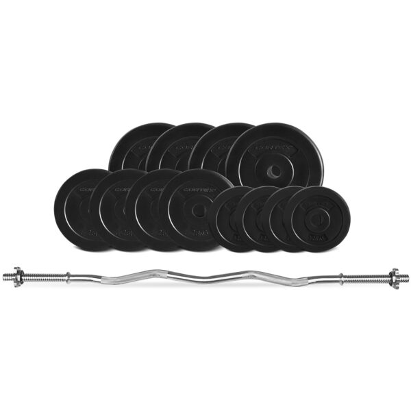 Fanno-25mm Standard EnduraCast Weight Plates Set with Curl Bar for Home Workouts 40kg