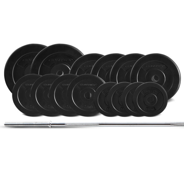 Fanno-25mm Standard EnduraCast Weight Plates Set with Barbell 65kg for Workouts