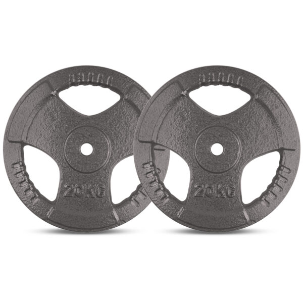 Fanno-Cast Iron Tri-Grip 20kg Weight Plates Pair 25mm Standard Barbell Compatible