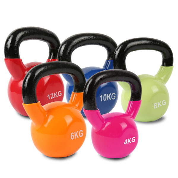 Fanno-Vinyl Dipped Kettlebell Set 4kg to 12kg for Home Gym Total Body Strength Training