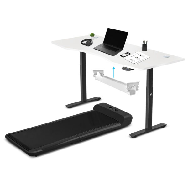 Fanno-WalkingPad C2 Treadmill + ErgoDesk Automatic Standing Desk 1800mm in White/Black + Cable Management Tray