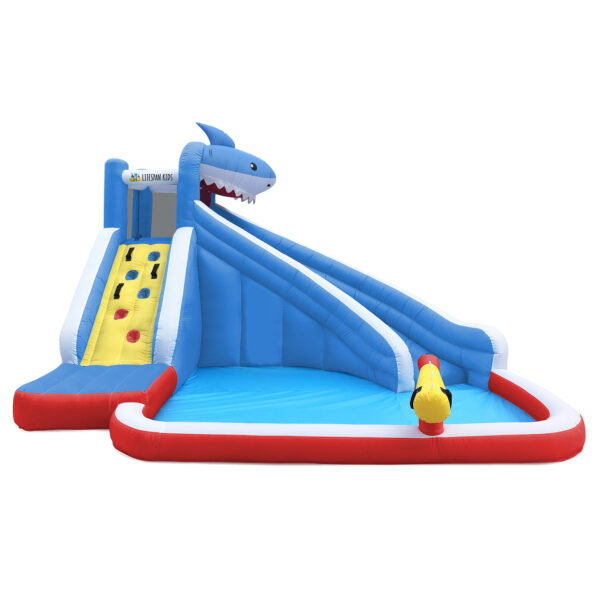 Fanno-Inflatable Kids Sharky Slide and Splash Water Park with Electric Pump and Climbing Fun