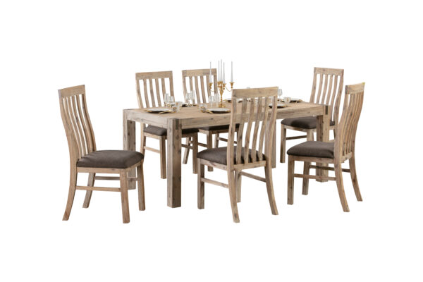 Fanno-Large Dining Table and 8 Chairs Set Solid Acacia Wood Vintage Oak Finish