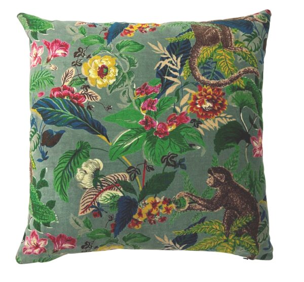 Fanno-Mid Green Velvet Monkey Design Cushion 45x45cm Soft Decorative Pillow Cover