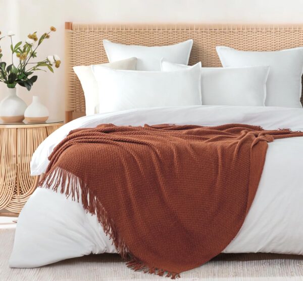 Fanno-Micro Plush Knitted Woven Throw Blanket - Terracotta