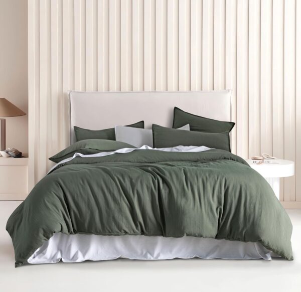 Fanno-Vintage Washed Microfibre Quilt Cover Set (2Pcs) - Khaki Green - Single Size