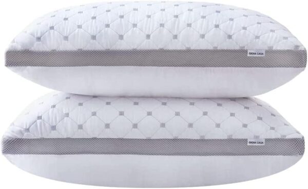 Fanno-Premium Bamboo Cooling Twin Pack Plush Down-Like Pillows - Medium to High Profile (2PCS) - with Free 2 Quilted Pillow Protectors (Improved Version)