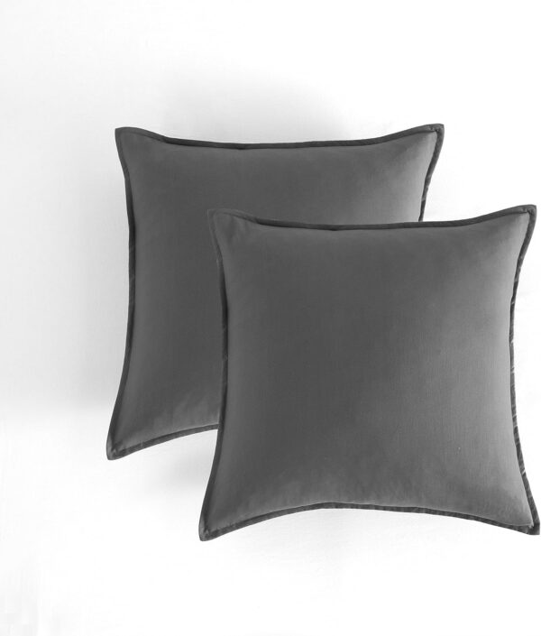 Fanno-Vintage Washed Microfibre European Pillowcases - Set of 2 Luxurious European Pillow Covers - Grey